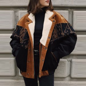 Women Retro Graphic Suede Fleece Jacket Coat, Jackets&Coats, WAYRATES