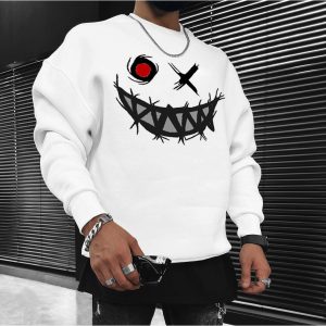 Smiley Print Casual Oversized Men's Sweatshirt, Hoodies&Sweatshirts, WAYRATES