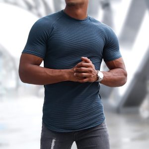 Men's Sports Short-sleeved Fitness Training T-shirt Running Top Casual Slim Round Neck Solid Color Cotton Bottoming Shir, TOPS, WAYRATES