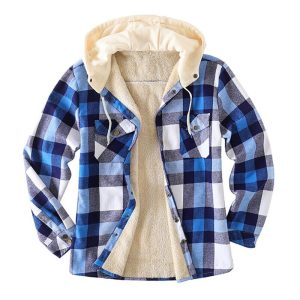 Men's Checkered Textured Winter Thick Hooded Jacket, Jackets&Coats, WAYRATES