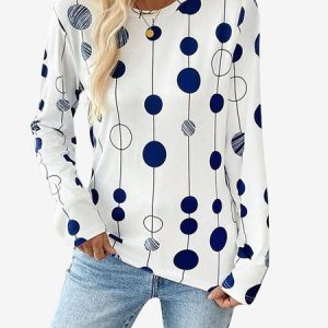 Women's Long Sleeve Tee T-shirt Spring/Fall Polka Dots Jersey Crew Neck Daily Going Out Casual Top, JustFashionNow T-Shirts, color:White|size:XXL,