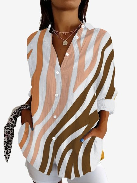 Women's Long Sleeve Shirt Spring/Fall Geometric Shirt Collar Daily Going Out Casual Top, JustFashionNow Shirts, color:Khaki|size:XXL,