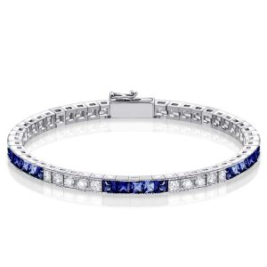 bracelets - Italo Princess Cut Blue & White Sapphire Bracelet For Wedding, Italo jewelry - Online Catalog