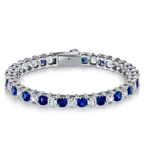 bracelets - Italo White & Blue Cushion Cut Eternity Bracelets For Wedding, Italo jewelry - Online Catalog