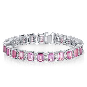 bracelets - Italo Emerald Cut White & Pink Stone Bracelets For Wedding, Italo jewelry - Online Catalog