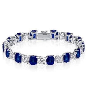 bracelets - Italo Blue & White Cushion Cut Tennis Bracelets For Wedding, Italo jewelry - Online Catalog