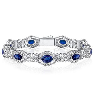 bracelets - Italo Art Deco Blue Sapphire Oval Cut Bracelets For Wedding, Italo jewelry - Online Catalog