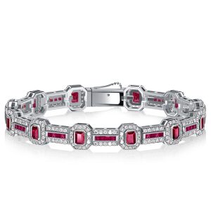 bracelets - Italo Halo Emerald Cut Ruby Bracelets For Wedding, Italo jewelry - Online Catalog