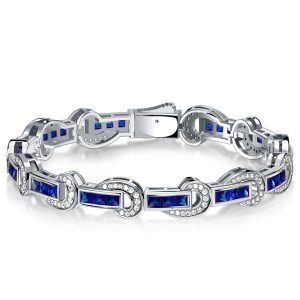 bracelets - Italo Art Deco Princess Cut Blue Sapphire Tennis Bracelets, Italo jewelry - Online Catalog
