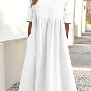 Simple Crew Neck Loose Plain Dress With No, Dresses, Lilicloth.com