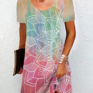 Women's Short Sleeve Summer Plants Jersey Dress Floral Daily Going Out Casual Mini H-Line TUNIC, JustFashionNow Dresses, color:Pink|size:XXL,