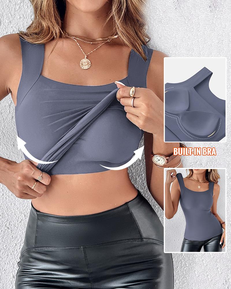 U-Neck Sleeveless Tank Seamless Skinny Layering Top with Built-In Bra, women Tanks & Crop Tops, ChicMe catalog - Image 5