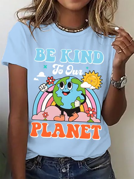 Women's Be Kind To Our Planet Funny Casual Cotton Crew Neck Loose T-Shirt, T-shirts, Lilicloth.com