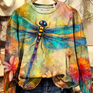 Dragonfly floral crew-neck sweatshirt, Hoodies&Sweatshirts, Lilicloth.com