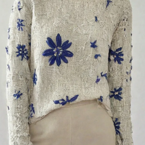 Women Embroidery Patterns Long Sleeve Tee T-shirt Crew Neck Vintage Spring/Fall Top, JustFashionNow T-Shirts, color:As Picture|size:XXL,