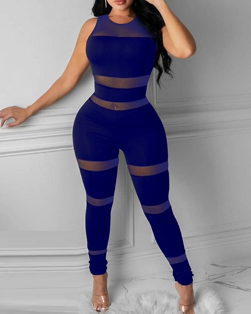Sheer Mesh Sleeveless Skinny Jumpsuit, women Jumpsuits, ChicMe catalog