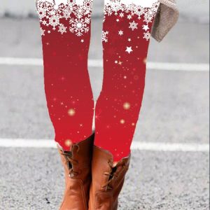 Women's Casual Christmas Jersey All Season Long Leggings, JustFashionNow Leggings, color:Red|size:XXL,
