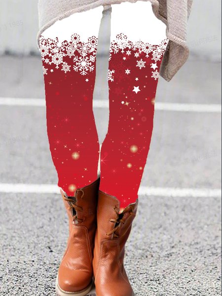 Women's Casual Christmas Jersey All Season Long Leggings, JustFashionNow Leggings, color:Red|size:XXL,