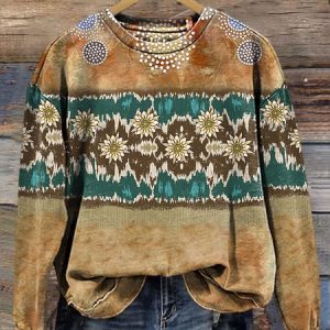 Women's Crew Neck Floral Casual Spring/Fall Long Sleeve Sweatshirt, JustFashionNow Sweatshirts & Hoodies, color:Yellow|size:XXL,