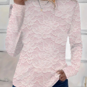 Women's Floral Long Sleeve Tee T-shirt Crew Neck Printing Casual Spring/Fall Graphic Tee Top, JustFashionNow T-Shirts, color:Pink|size:3XL