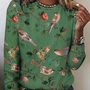 Vintage floral and bird print long sleeved T-shirt, Long sleeves, Lilicloth.com