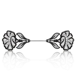 brooches - Italo Flower Design Black Jabot Brooch For Women, Italo jewelry - Online Catalog