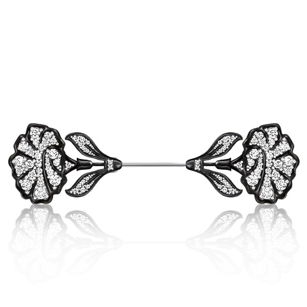 brooches - Italo Flower Design Black Jabot Brooch For Women, Italo jewelry - Online Catalog