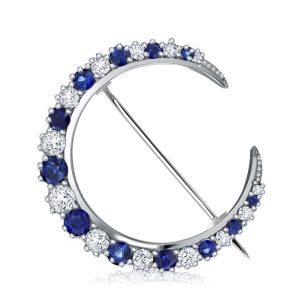 brooches - Antique Blue Spphire Cresent Sterling Silver Brooch For Women, Italo jewelry - Online Catalog