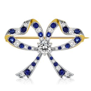 brooches - Vintage Blue & White Round Cut Bow Brooch For Women, Italo jewelry - Online Catalog