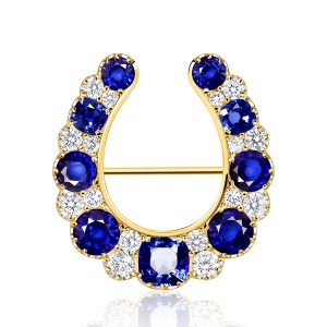 brooches - Golden White & Blue Sapphire Vintage Brooch Horseshoe Brooch, Italo jewelry - Online Catalog