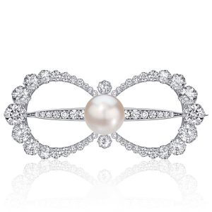 brooches - Italo Pearl & White Sapphire Bow Brooch Antique Vintage Brooch, Italo jewelry - Online Catalog