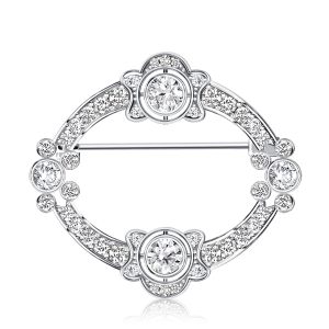 brooches - Italo Art Deco Round Cut Oval Shaped Brooch In Sterling Silver, Italo jewelry - Online Catalog