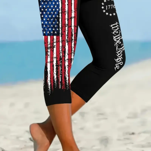 Women Independence Day (Flag) Capris Elastic Waist Pant Casual Summer Trousers, JustFashionNow Leggings, color:Black|size:XXL,