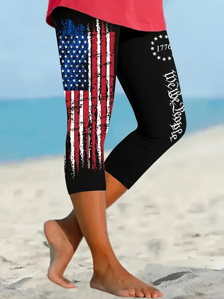 Women Independence Day (Flag) Capris Elastic Waist Pant Casual Summer Trousers, JustFashionNow Leggings, color:Black|size:XXL,