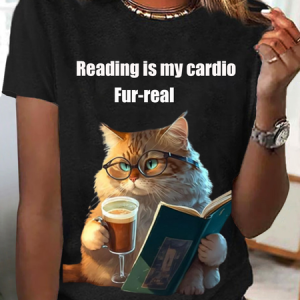 Women's Short Sleeve Tee T-shirt Summer Cat Jersey Crew Neck Daily Going Out Casual Top, JustFashionNow T-Shirts, color:Black|size:XXL,