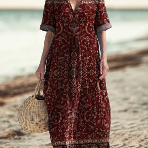 Women's Vintage Ethnic Tattoo Pattern Art Print Pocket Cotton Dresses, Dresses, Lilicloth.com
