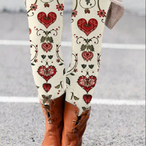 Women's Casual Floral Jersey All Season Printing Long Leggings, JustFashionNow Leggings, color:Apricot|size:XXL,