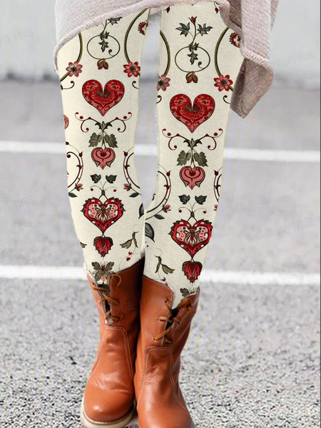 Women's Casual Floral Jersey All Season Printing Long Leggings, JustFashionNow Leggings, color:Apricot|size:XXL,