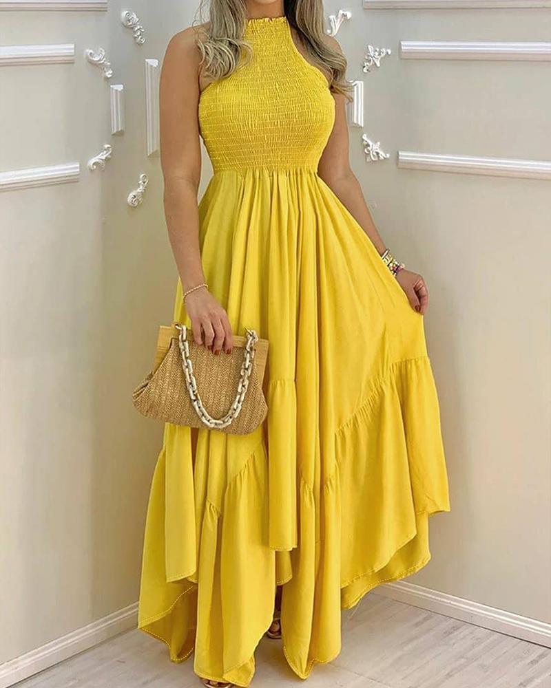 Shirred Frill Hem Sleeveless Ruched Maxi Dress, women Maxi Dresses, ChicMe catalog