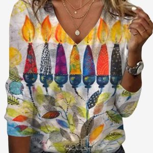 Women's Leaf Long Sleeve Tee T-shirt V Neck Casual Spring/Fall Floral Top, JustFashionNow T-Shirts, color:Yellow|size:XXL,