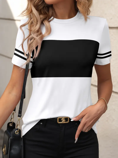 Women's Striped Short Sleeve Tee T-shirt Crew Neck Printing Casual Summer Graphic Tee Top, JustFashionNow T-Shirts, color:White|size:XXL,