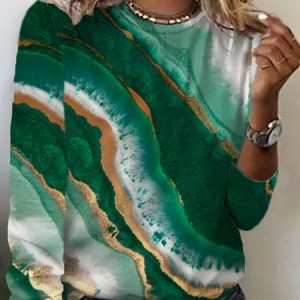 Women's Long Sleeve Tee T-shirt Spring/Fall Abstract Cotton Crew Neck Daily Going Out Casual Top, JustFashionNow T-Shirts, color:Green|size:5XL,