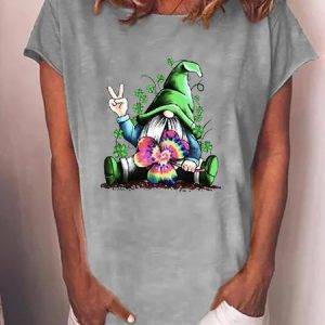Women's Cartoon Short Sleeve Tee T-shirt Crew Neck Casual Summer Top, JustFashionNow T-Shirts, color:Gray|size:3XL,
