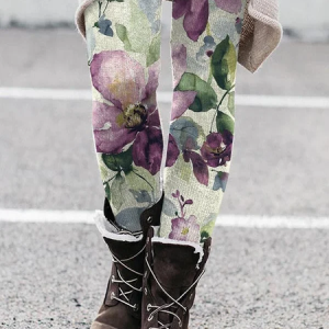 Women's Casual Floral Jersey All Season Printing Long Leggings, JustFashionNow Leggings, color:As Picture|size:XXL,