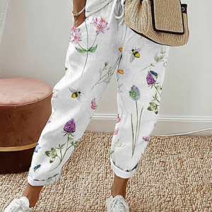 Women's Floral Ankle Pants Pant Casual Spring/Fall Trousers, JustFashionNow Pants, color:White|size:4XL,