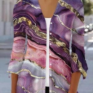 Women's Spring/Fall Cover-up Casual Geometric Lightweight Cardigan, JustFashionNow Coats, color:Purple|size:XXL,