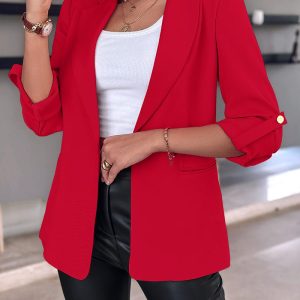 Notched Collar Roll Up Sleeve Blazer Coat, women blazer, ChicMe catalog