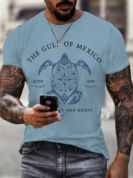 Men's Gulf Of Mexico Printed Round Neck T-Shirt, T-shirts, Lilicloth.com