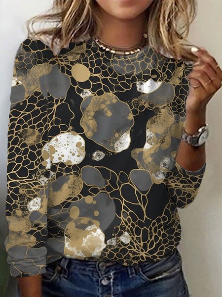 Geometric Print Long Sleeve Crew Neck T-shirt, Long sleeves, Lilicloth.com - Image 8