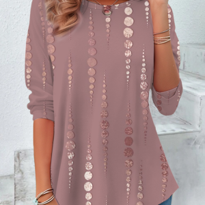 Women's Striped Long Sleeve Tee T-shirt Crew Neck Printing Casual Spring/Fall Graphic Tee Top, JustFashionNow T-Shirts, color:Pink|size:XXL,